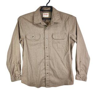 Mens Brown Wrangler Shirt Long Sleeve Button Up Front Pockets Cotton Blend M